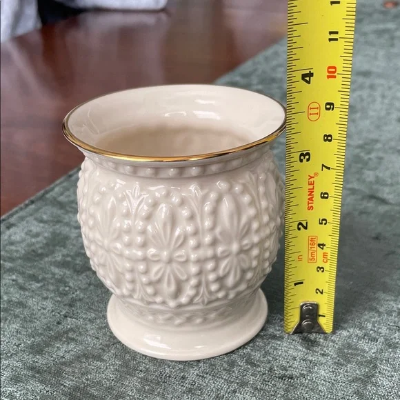 Vintage Lenox beaded Ceramic Vase /Votive holder with Gold Rim - Picture 2 of 6